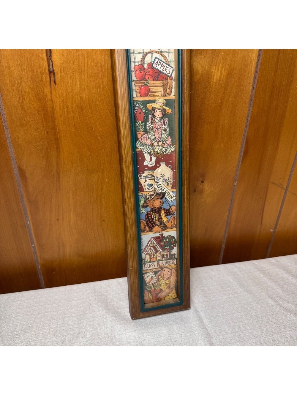Vintage Country Folk Art Wall Hanging Framed Seasonal Sampler 23.5x4.5 - Picture 4 of 7